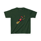 Flying Witch Baby Tee in Forest Green, front