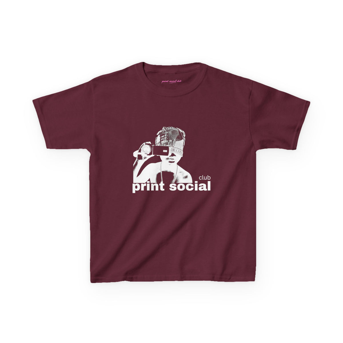 Camera Kid Baby Tee in Maroon, front