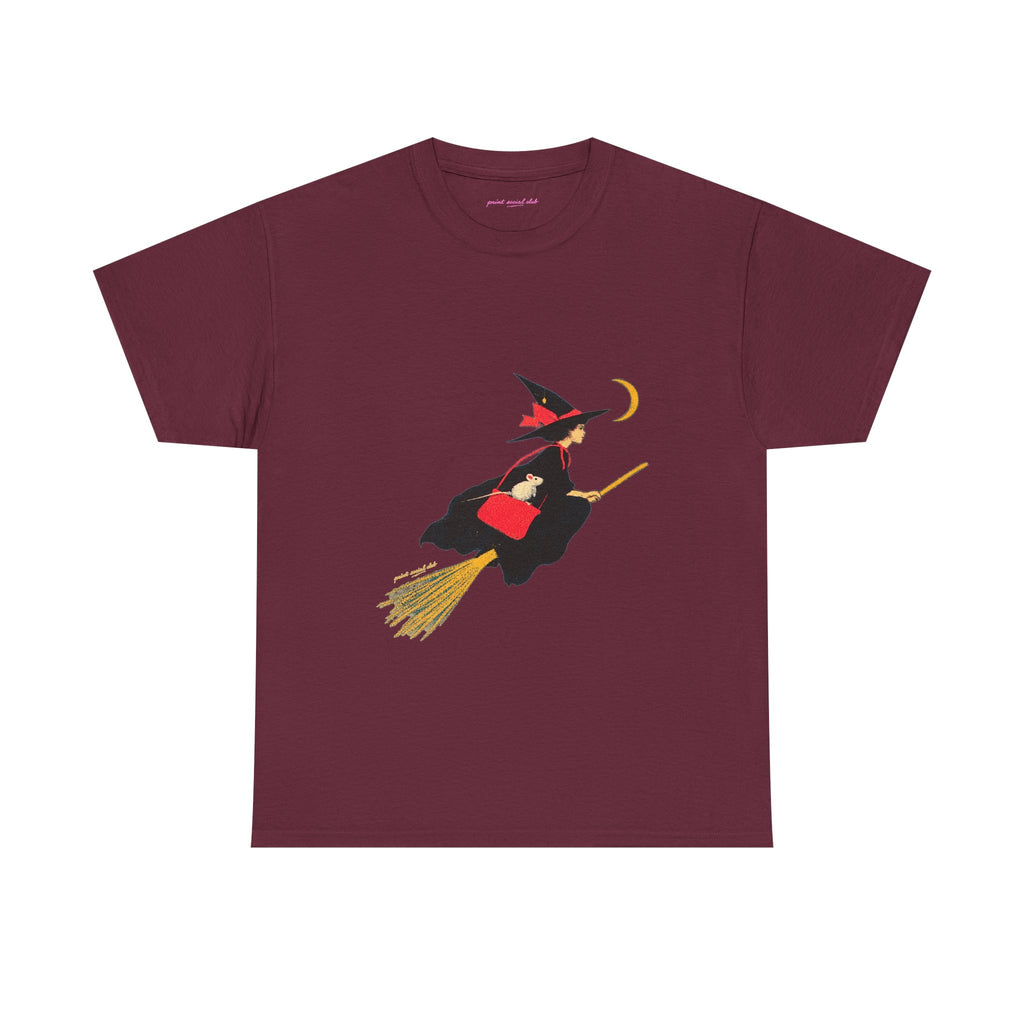 Flying Witch Classic Tee in Maroon, front