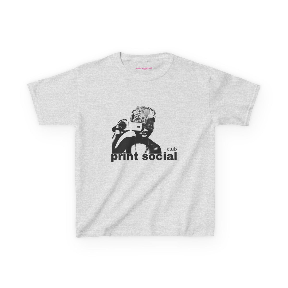 Camera Kid Baby Tee in Ash, front