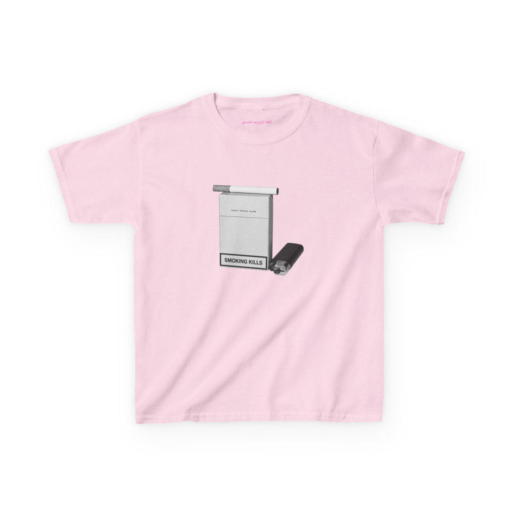 Smoking Kills Baby Tee in Light Pink, front