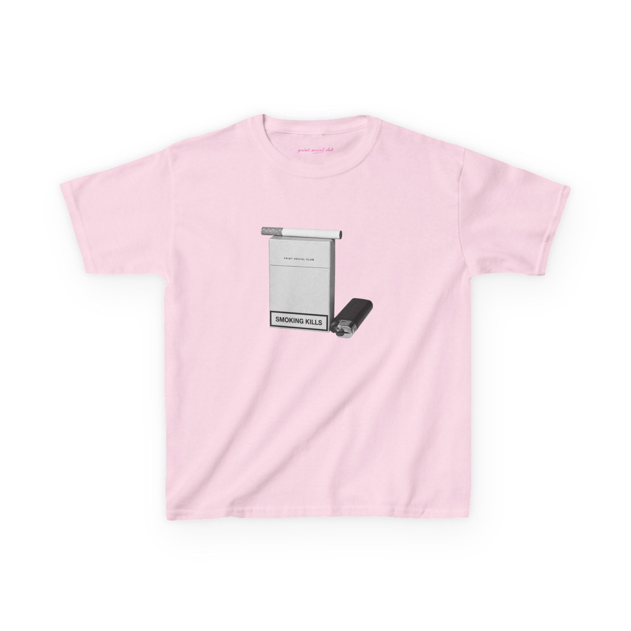 Smoking Kills Baby Tee in Light Pink, front
