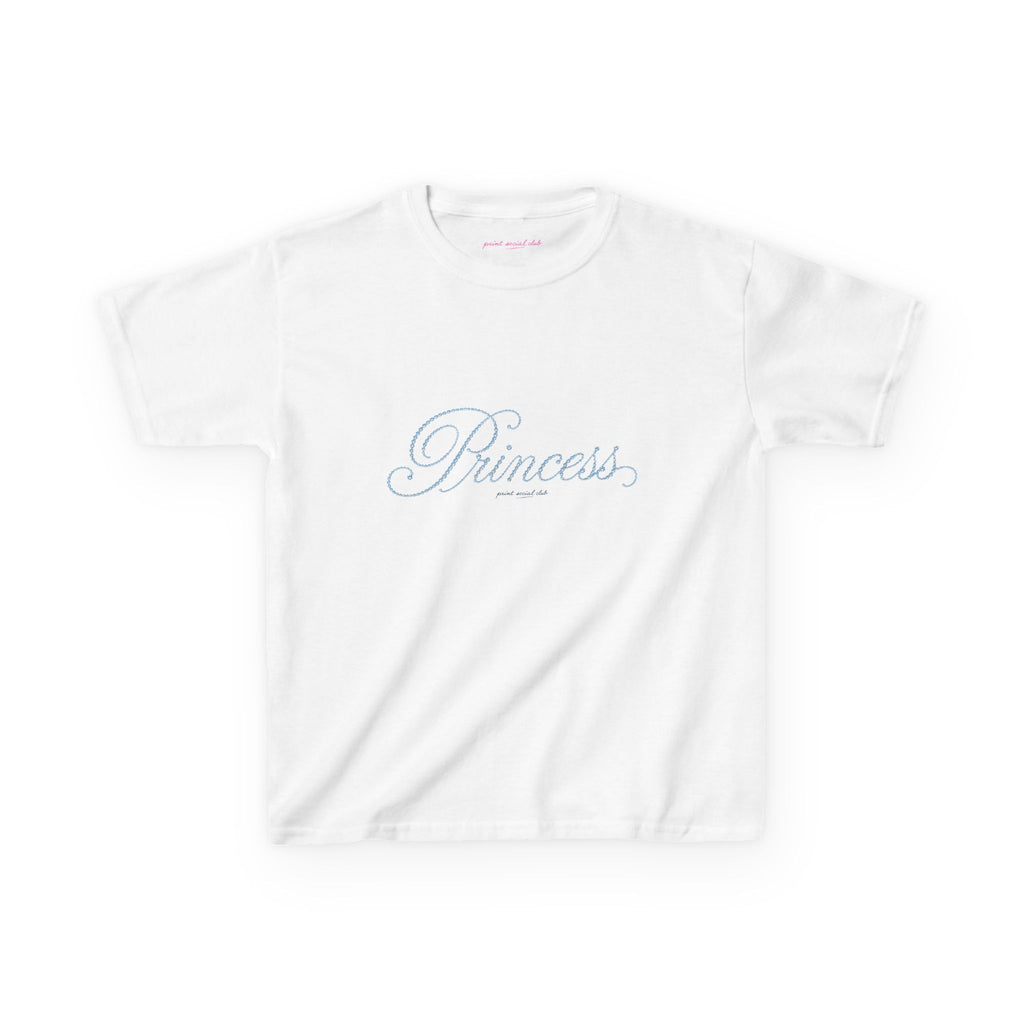 Blue Princess Baby Tee in White, front