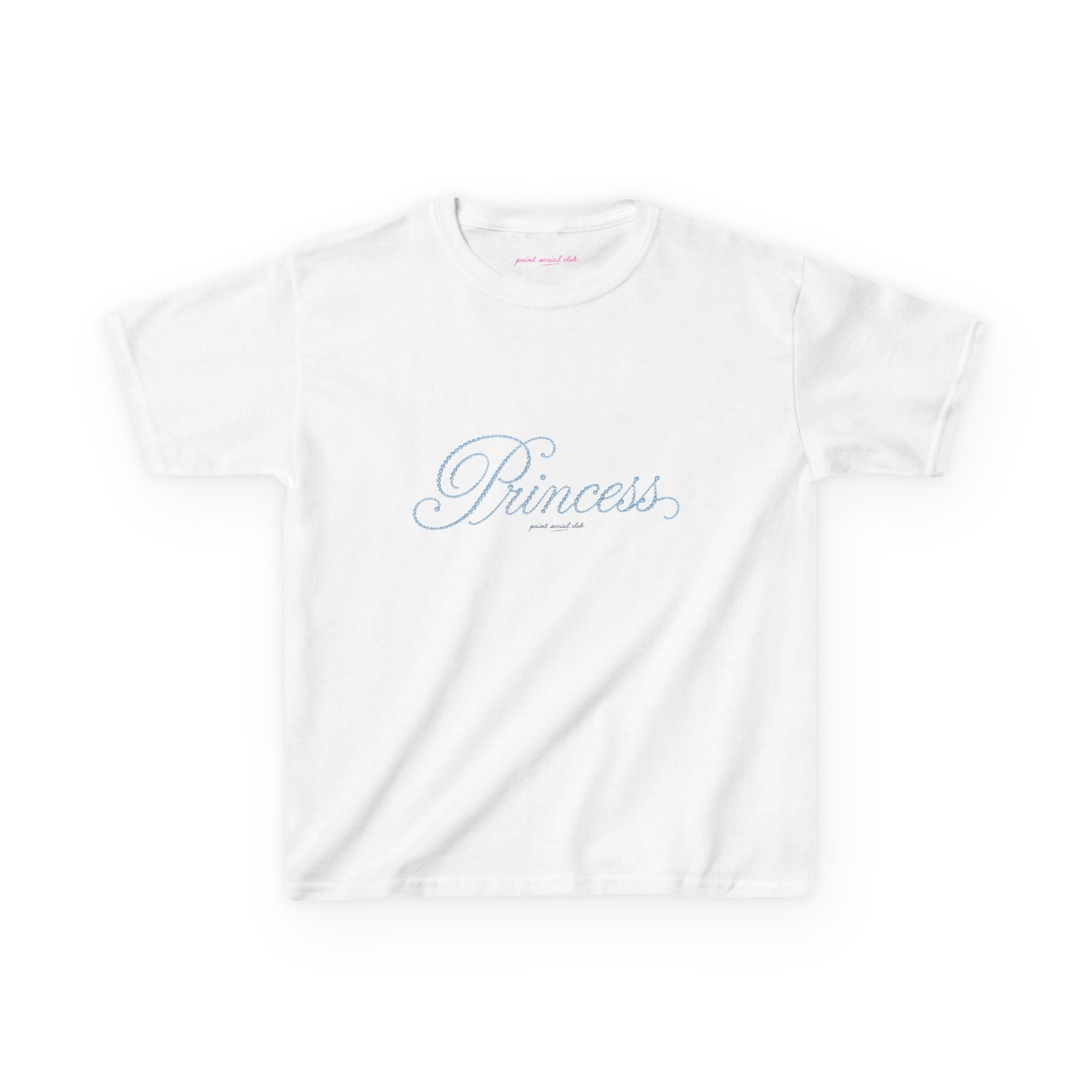 Blue Princess Baby Tee in White, front