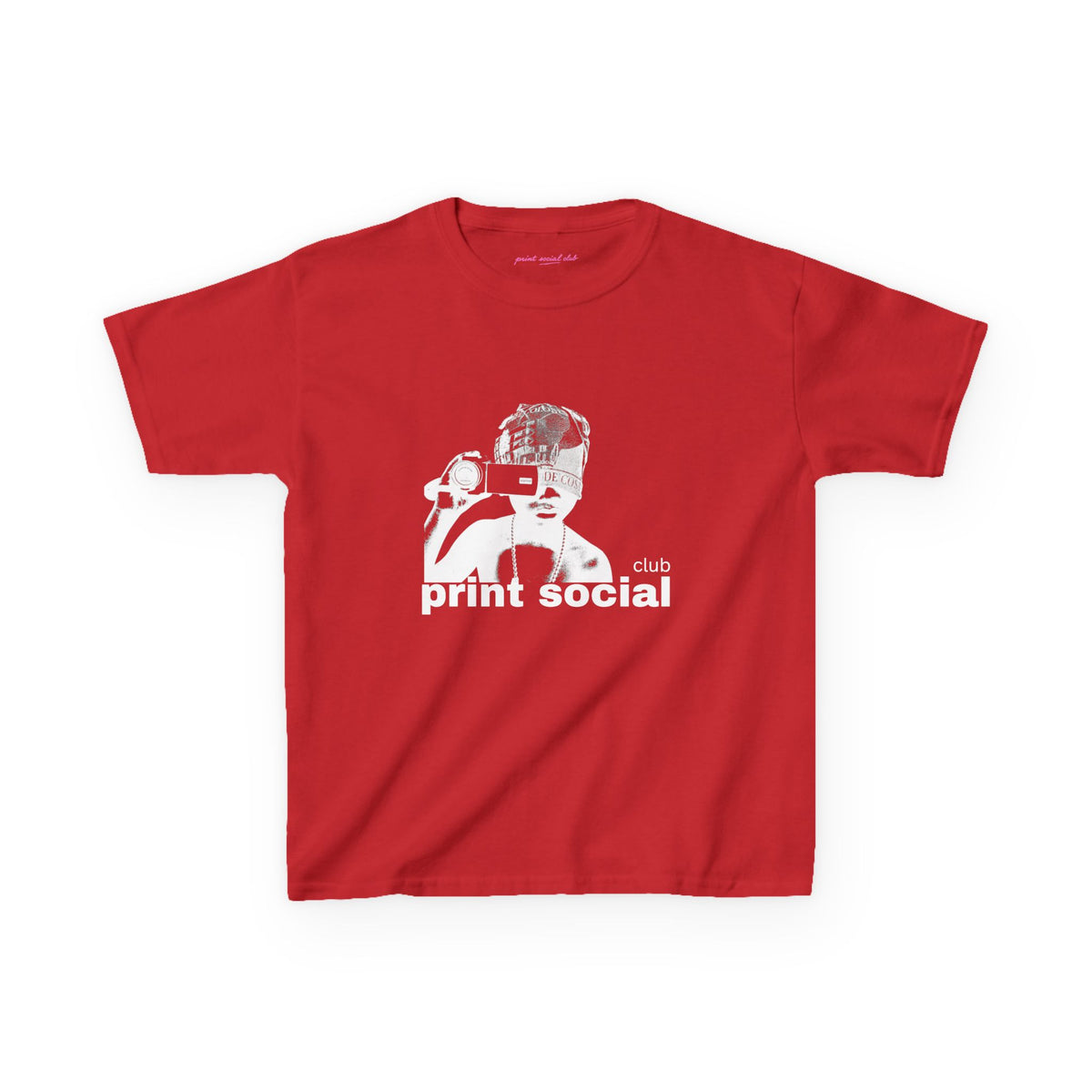 Camera Kid Baby Tee in Red, front