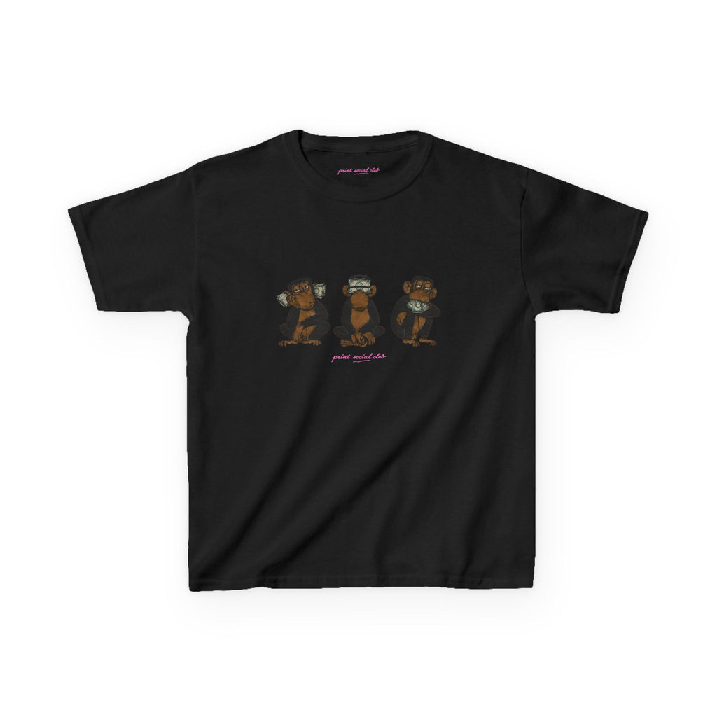 Wise Monkeys Baby Tee in Black, front