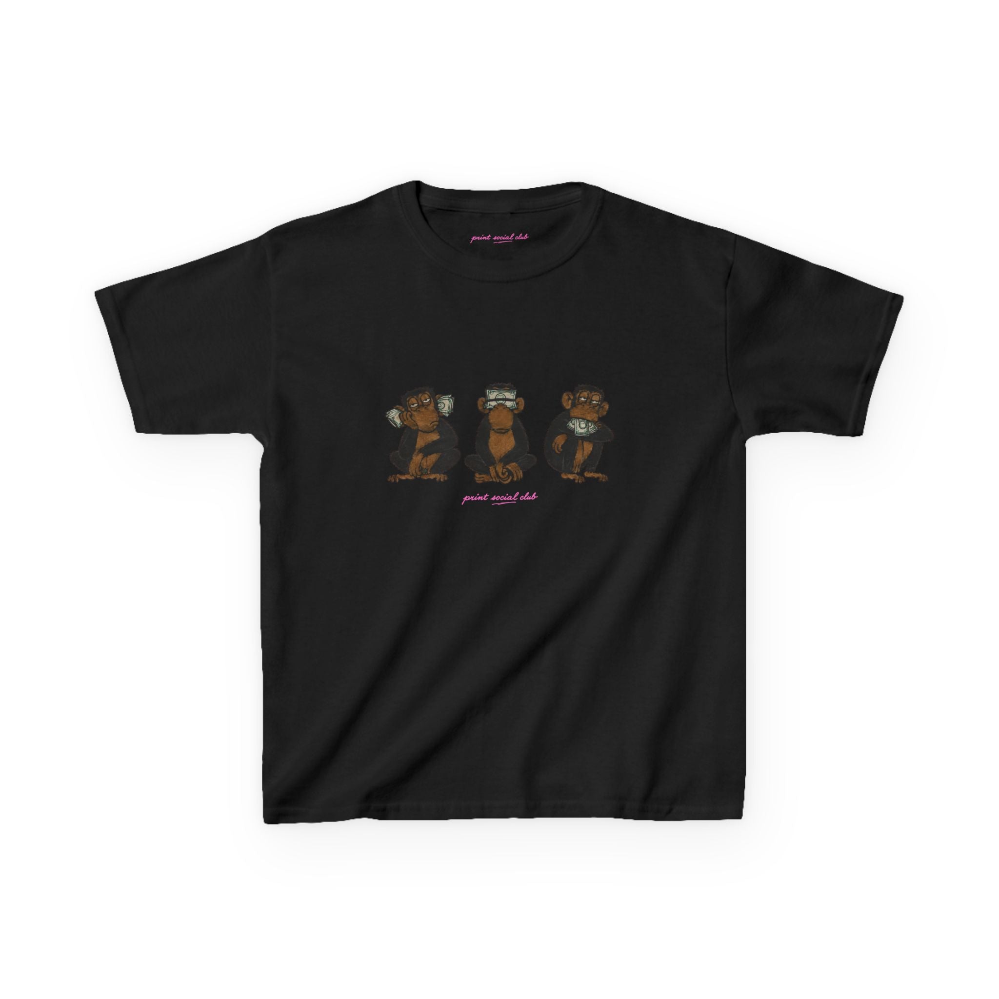 Wise Monkeys Baby Tee in Black, front