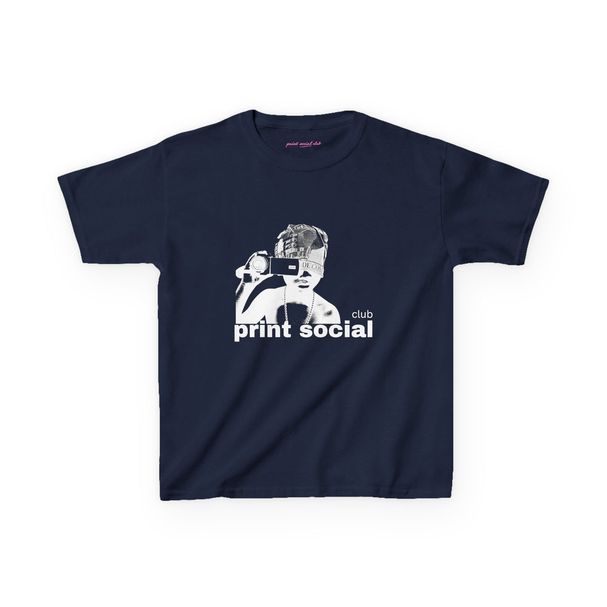 Camera Kid Baby Tee in Navy, front