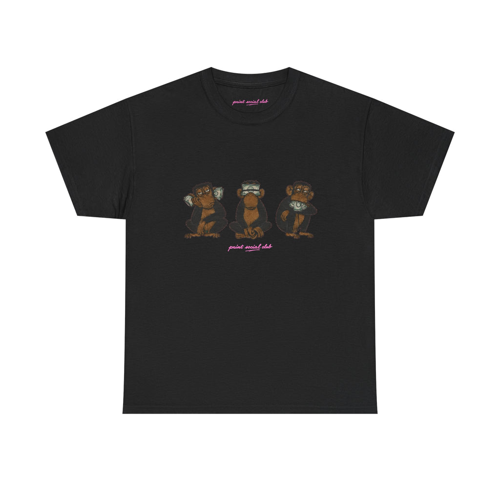 Wise Monkeys Classic Tee in Black, front