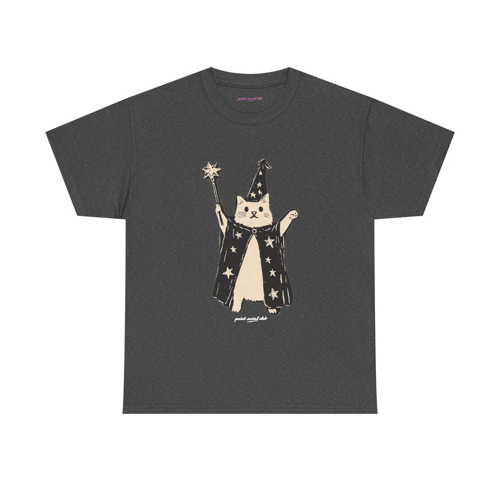 Wizard Cat Classic Tee in Dark Heather, front