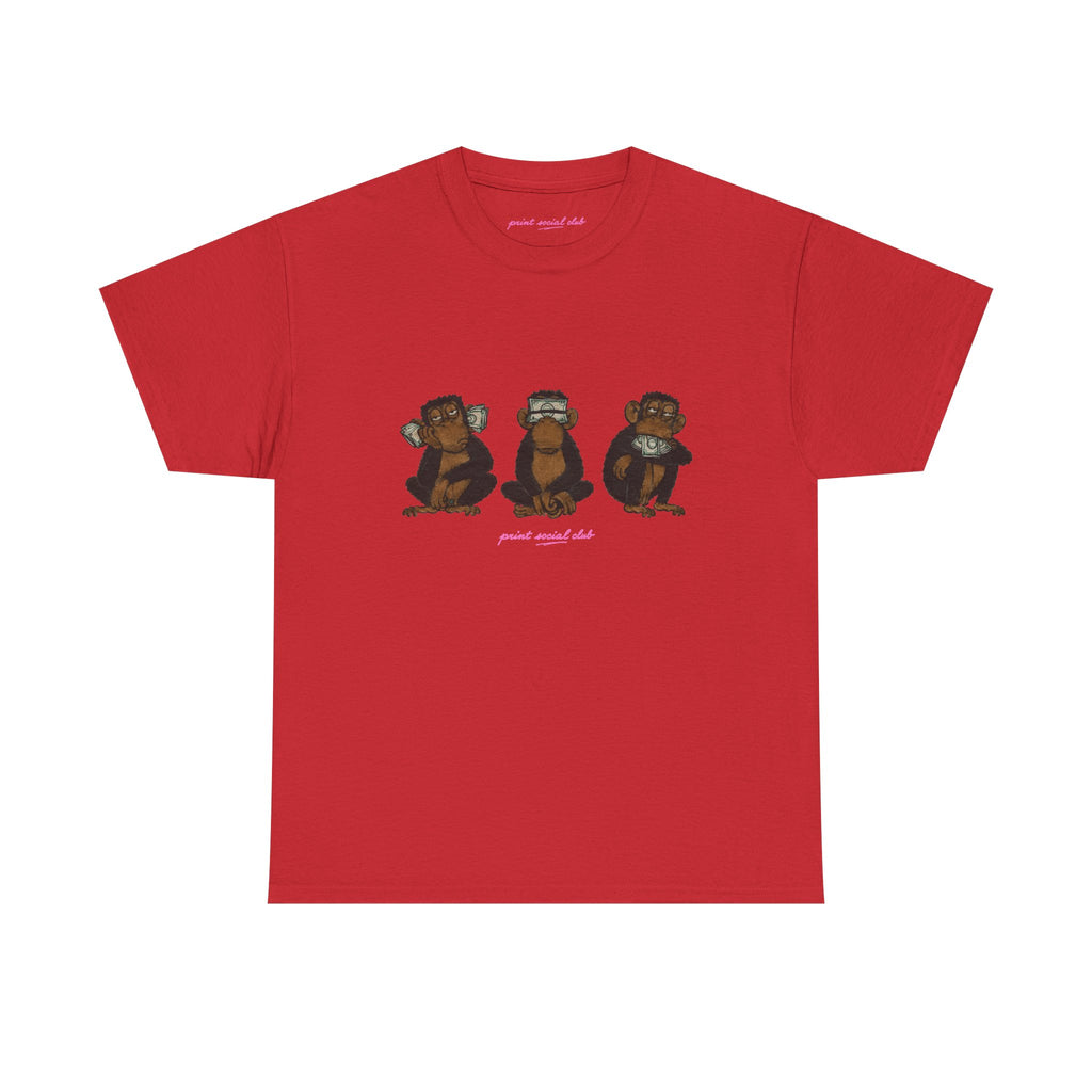 Wise Monkeys Classic Tee - double sided in Red, front