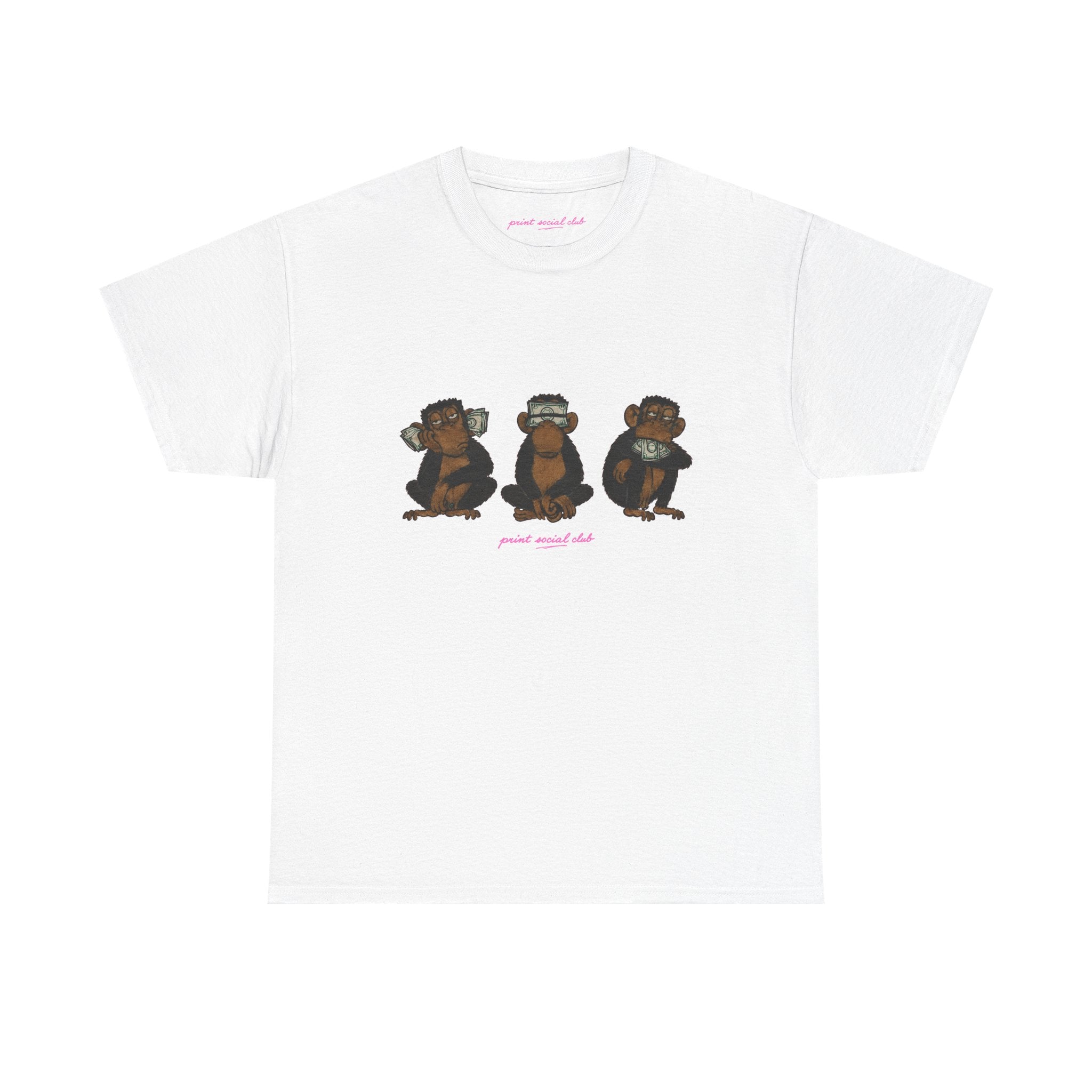 Wise Monkeys Classic Tee in White, front