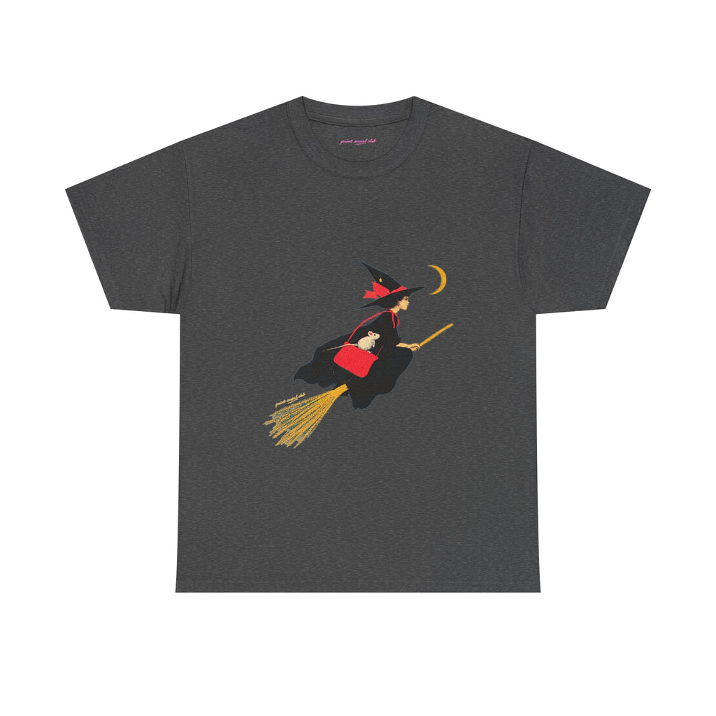 Flying Witch Classic Tee in Dark Heather, front
