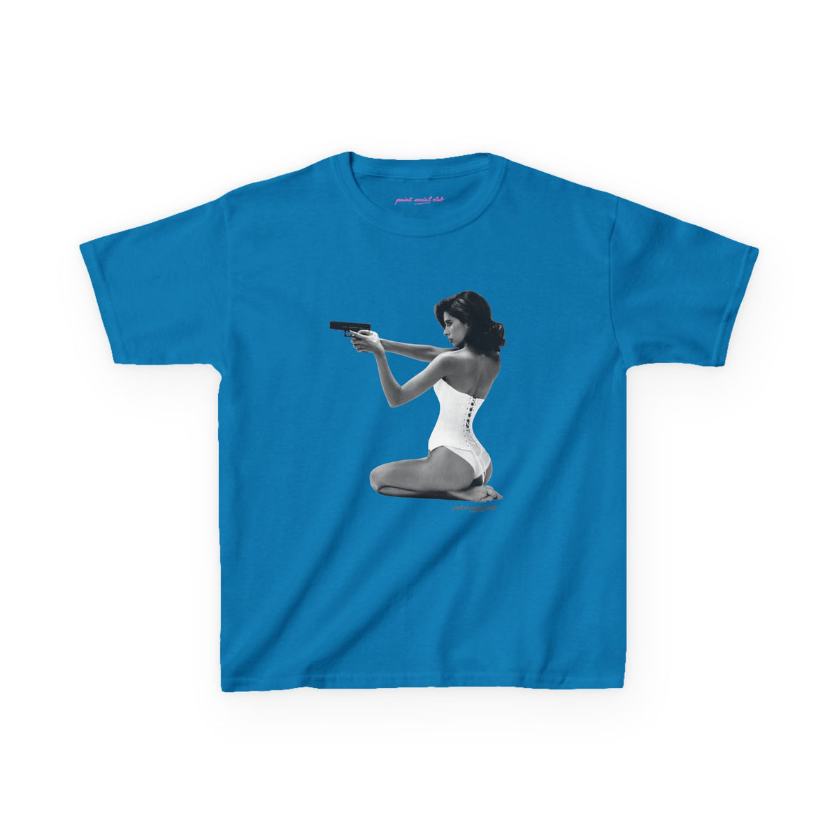 Hands-Up Baby Tee in Sapphire, front