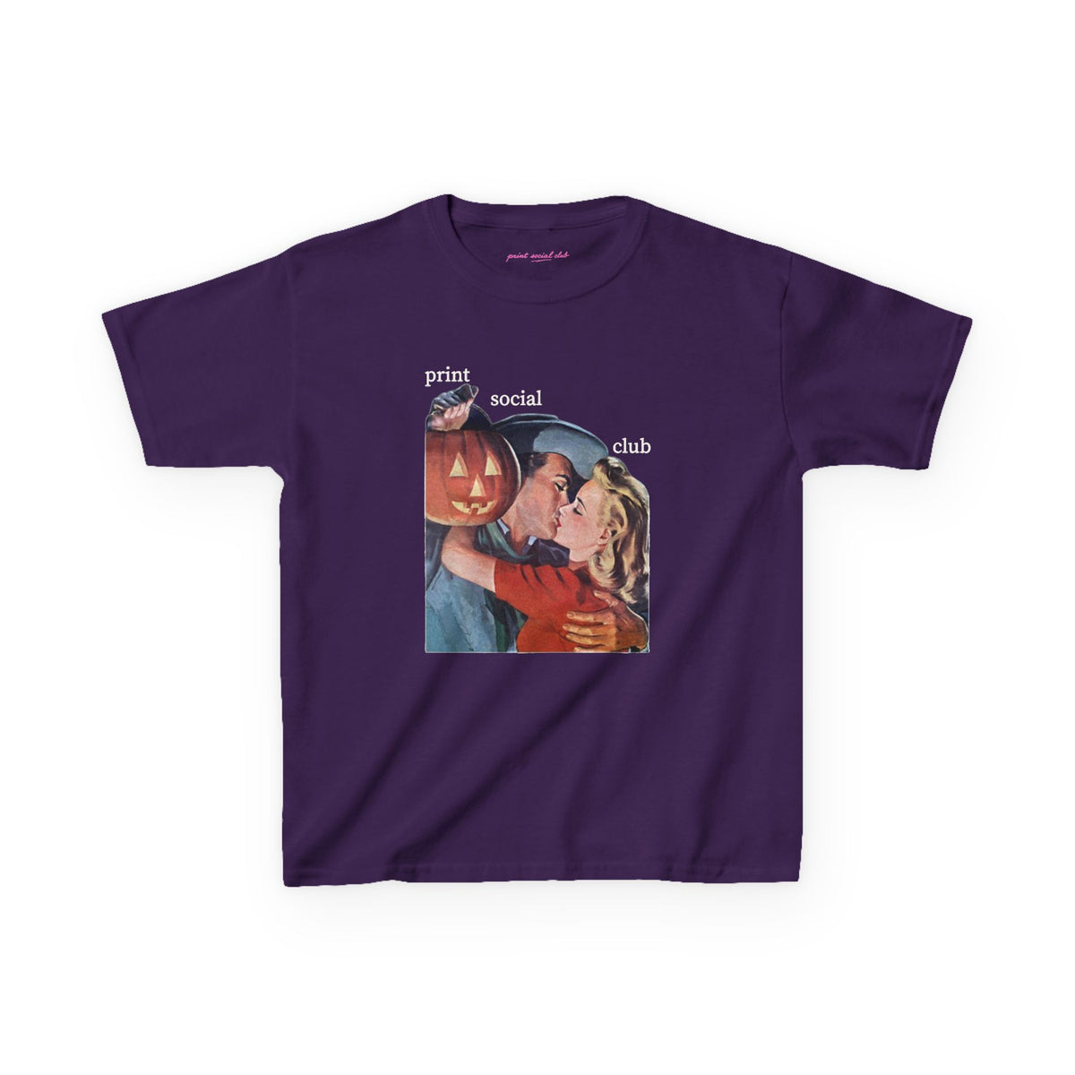 Pumpkin Kiss Baby Tee in Purple, front