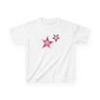 Shooting Stars Pink Baby Tee in White, front