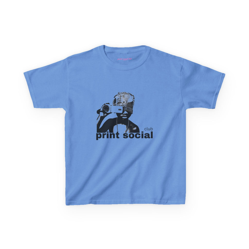Camera Kid Baby Tee in Carolina Blue, front