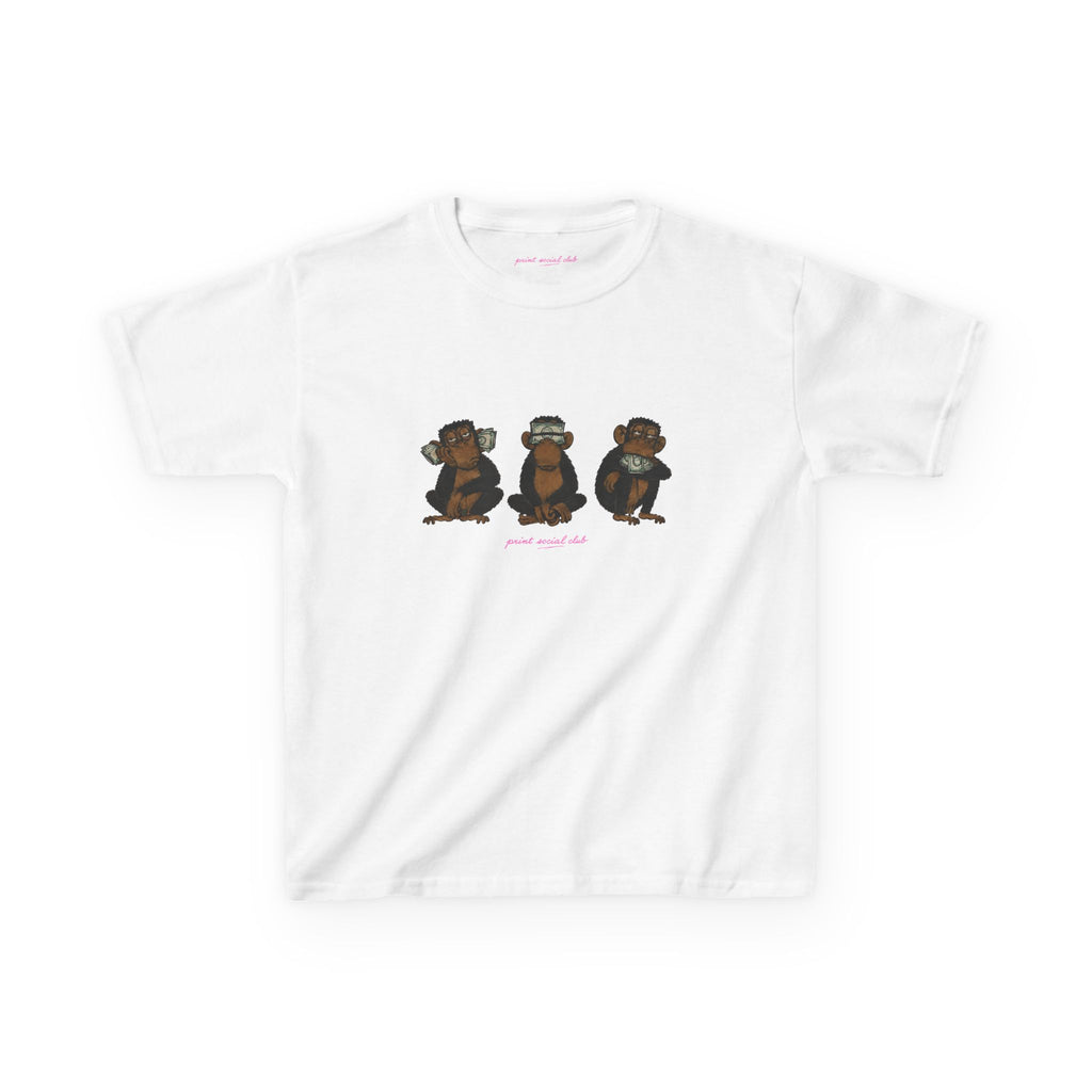 Wise Monkeys Baby Tee - double sided in White, front