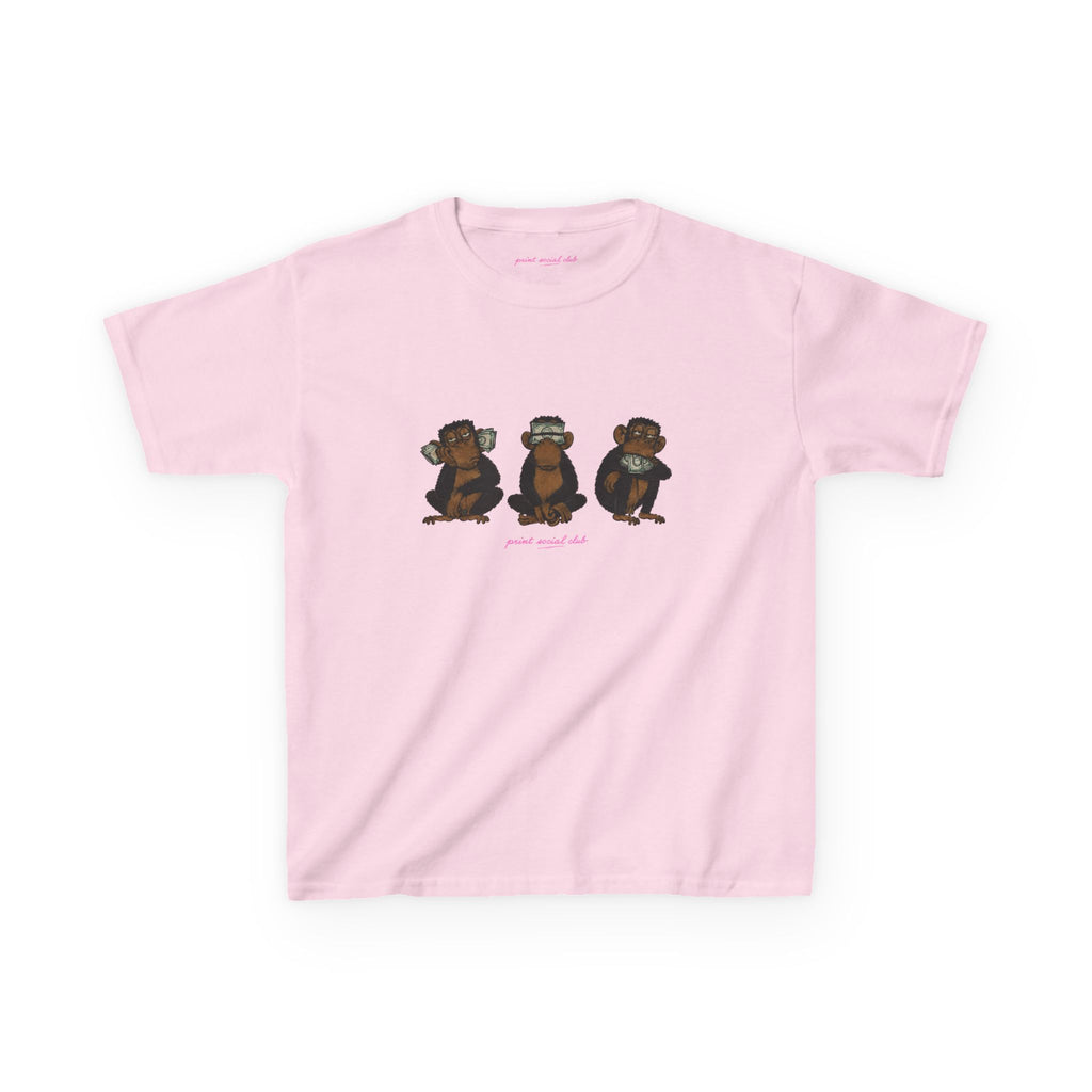Wise Monkeys Baby Tee - double sided in Light Pink, front