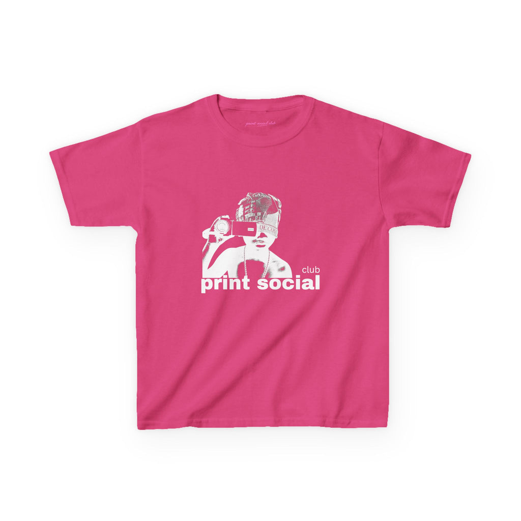 Camera Kid Baby Tee in Heliconia, front
