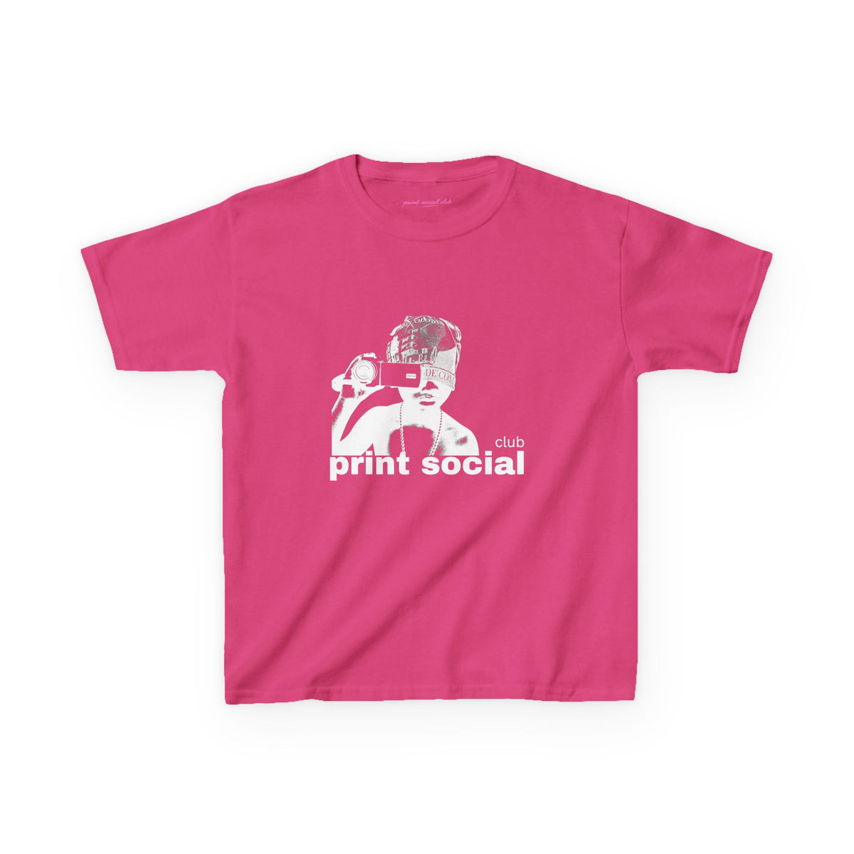Camera Kid Baby Tee in Heliconia, front