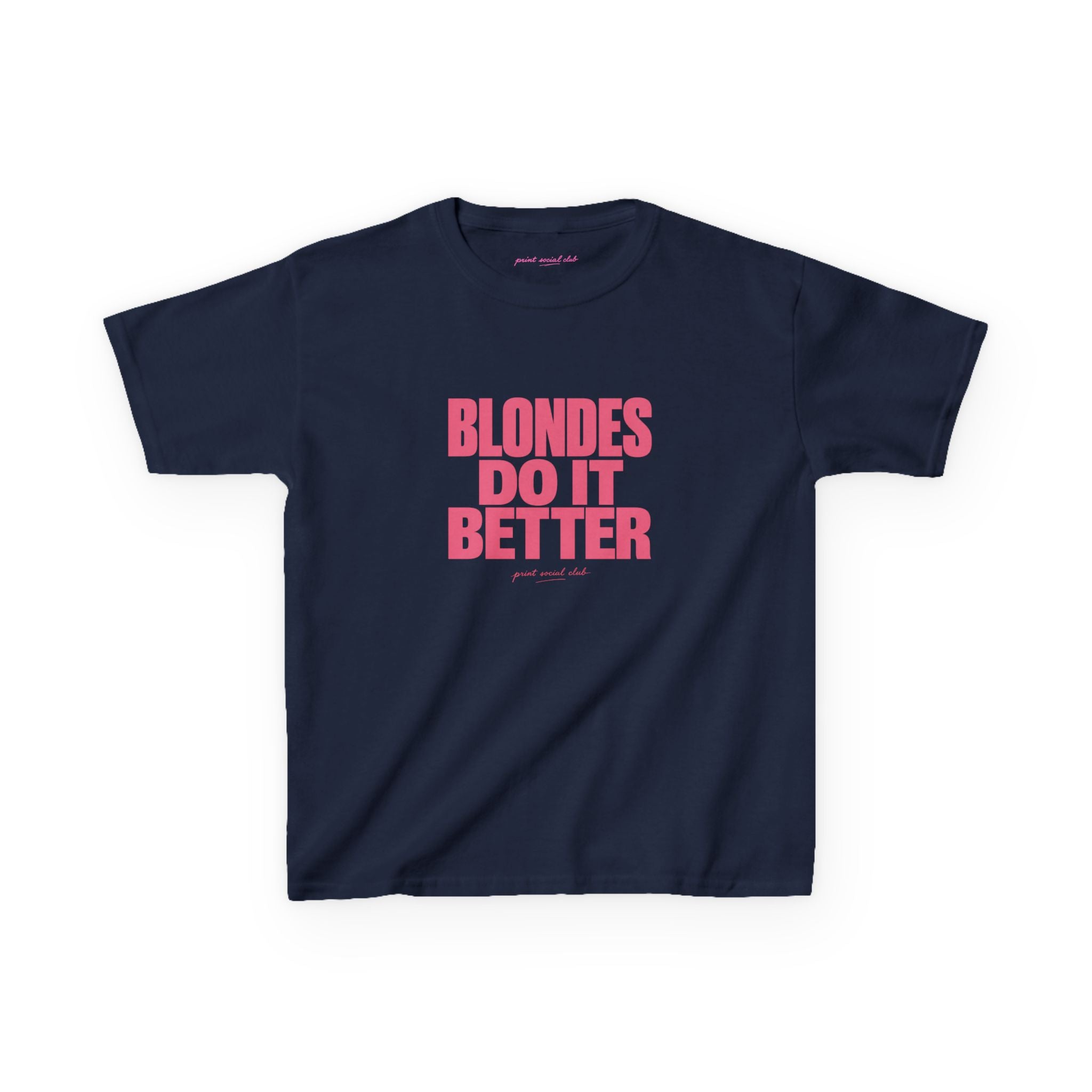 Blondes Do It Better Baby Tee in Navy, front