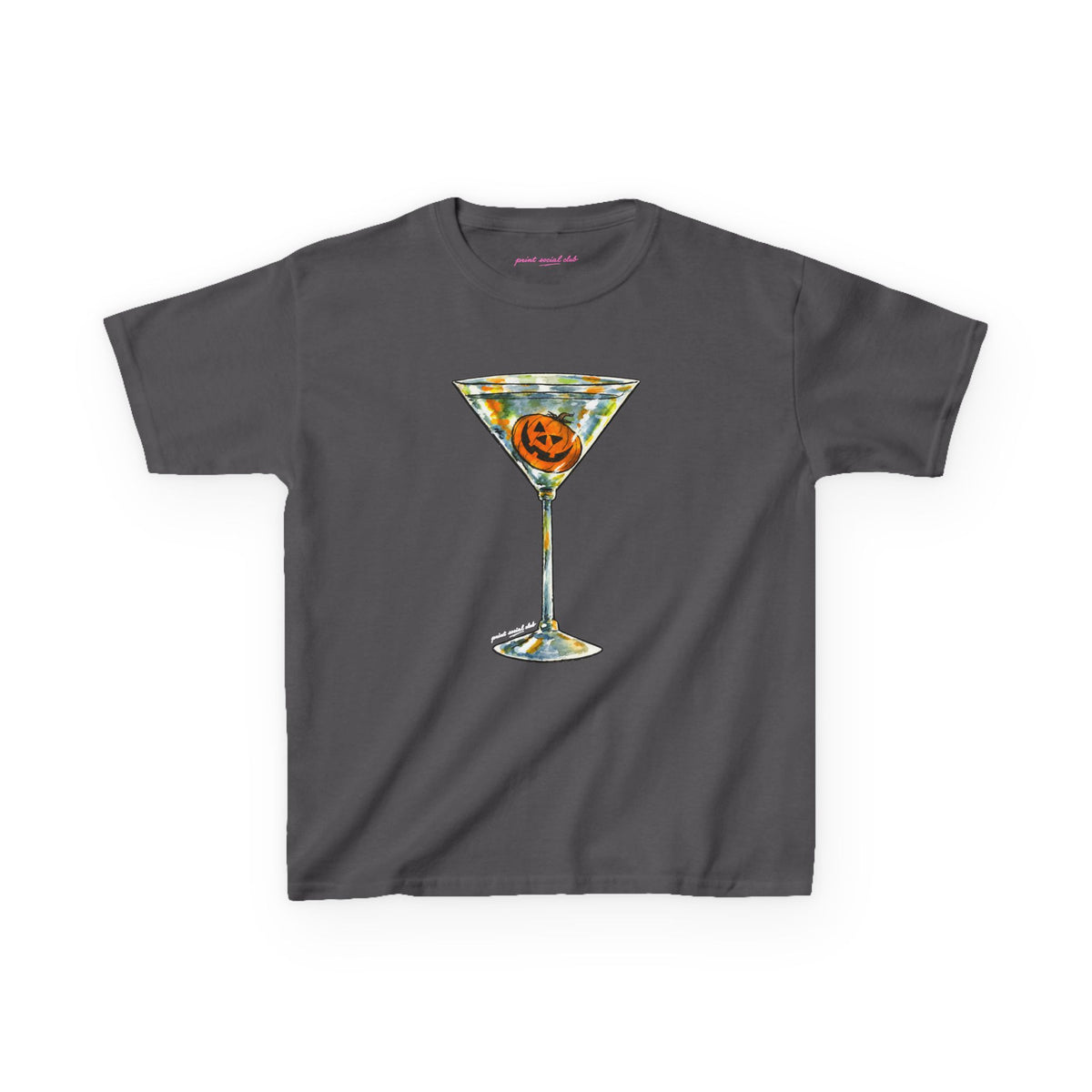 Pumpkin Martini Baby Tee in Charcoal, front