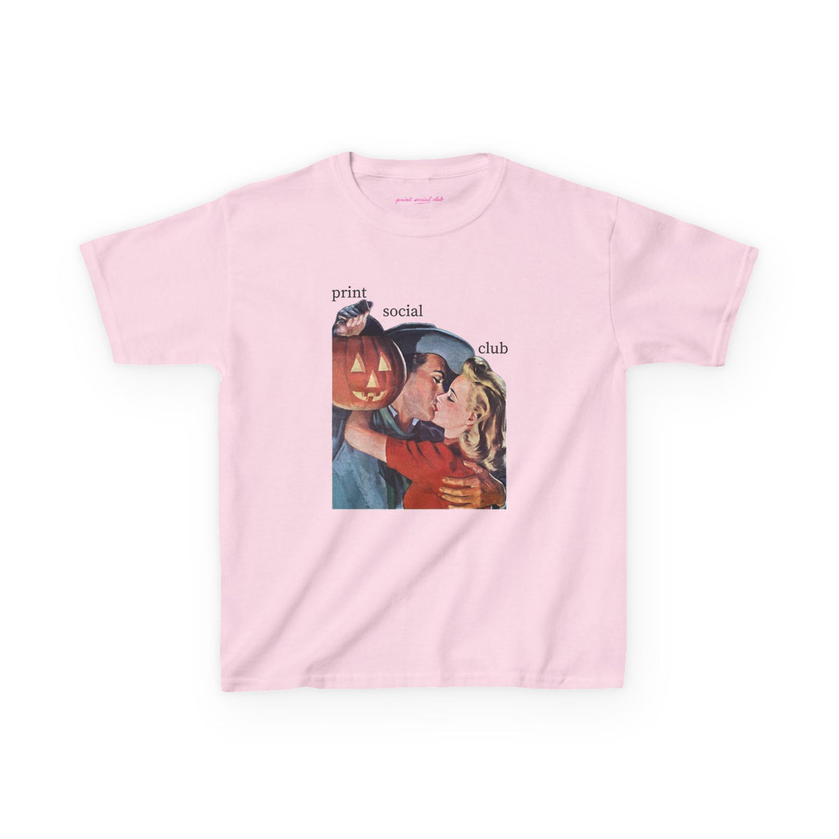 Pumpkin Kiss Baby Tee in Light Pink, front