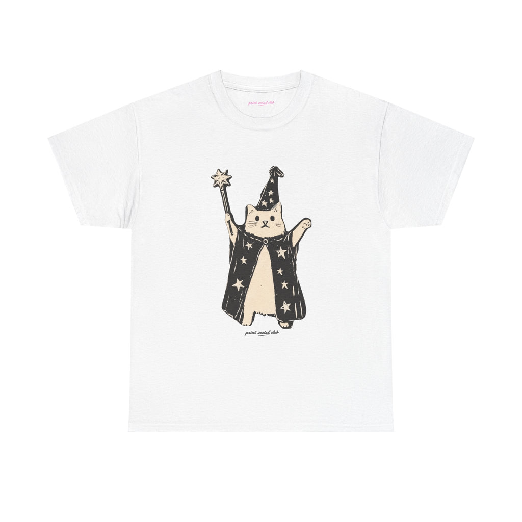 Wizard Cat Classic Tee in White, front