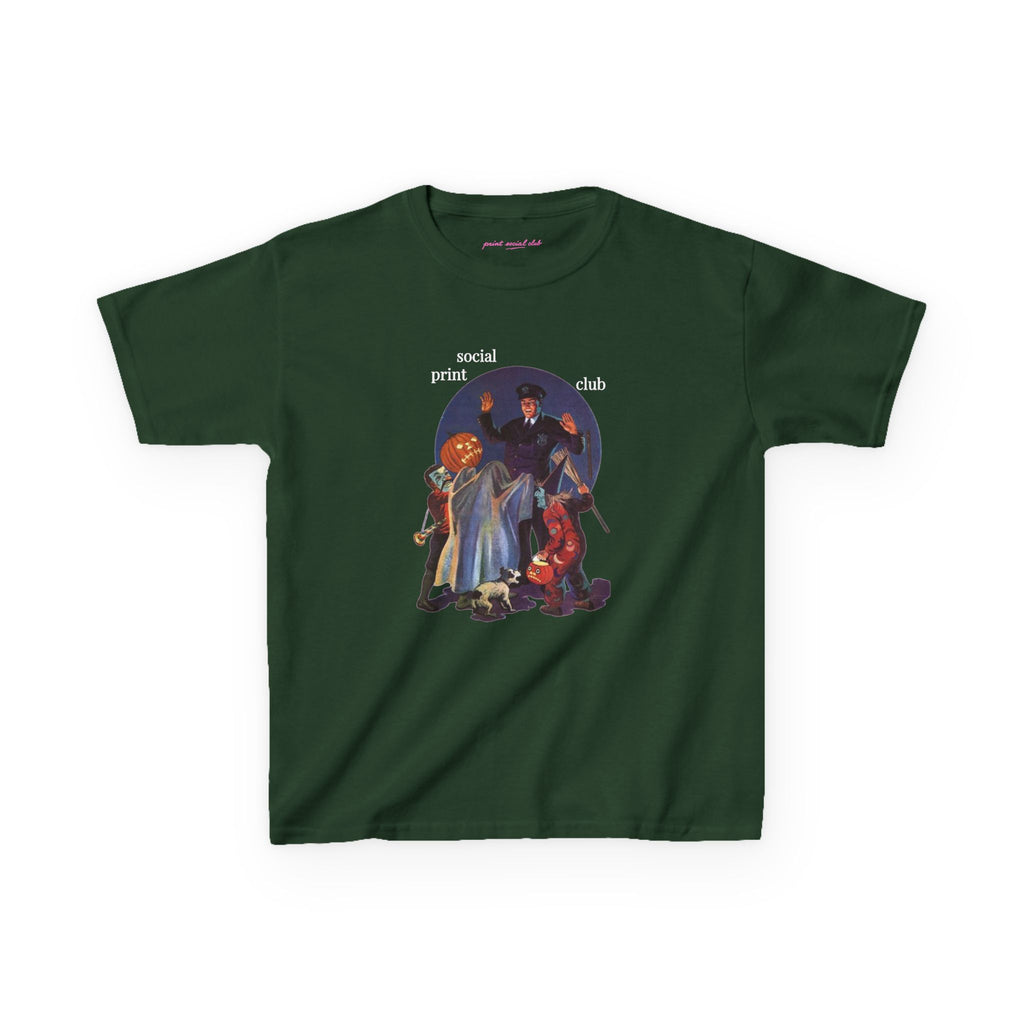 Trick Or Treaters Baby Tee in Forest Green, front
