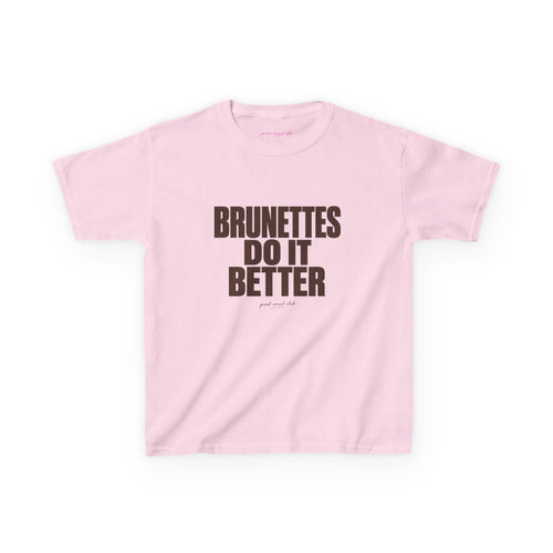 Brunettes Do It Better Baby Tee in Light Pink, front