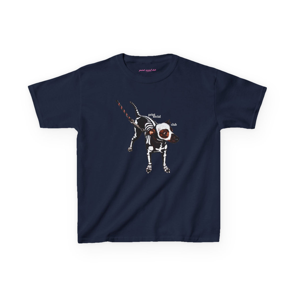 Skeleton Dog Baby Tee in Navy, front