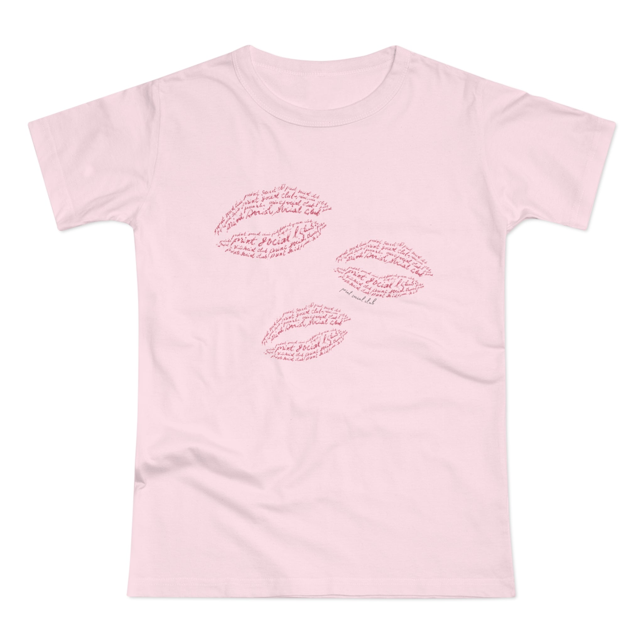 Print Kisses print on orchid pink women's fitted tee, front view
