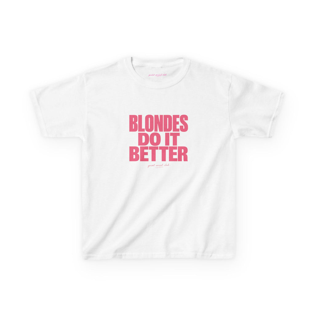 Blondes Do It Better Baby Tee in White, front