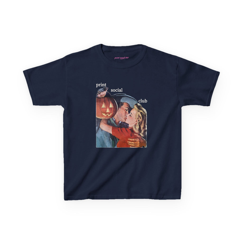 Pumpkin Kiss Baby Tee in Navy, front