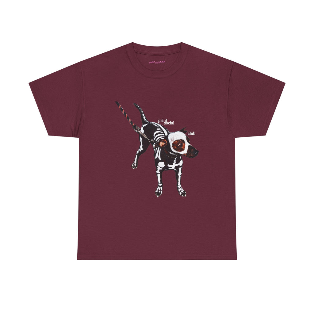 Skeleton Dog Classic Tee in Maroon, front