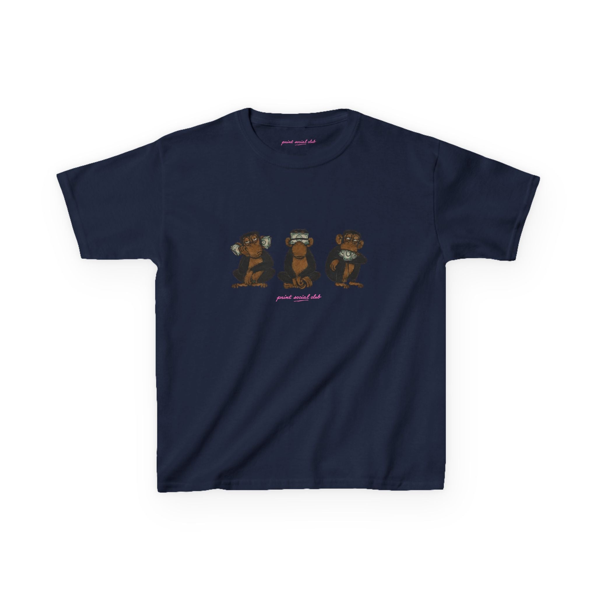 Wise Monkeys Baby Tee in Navy, front