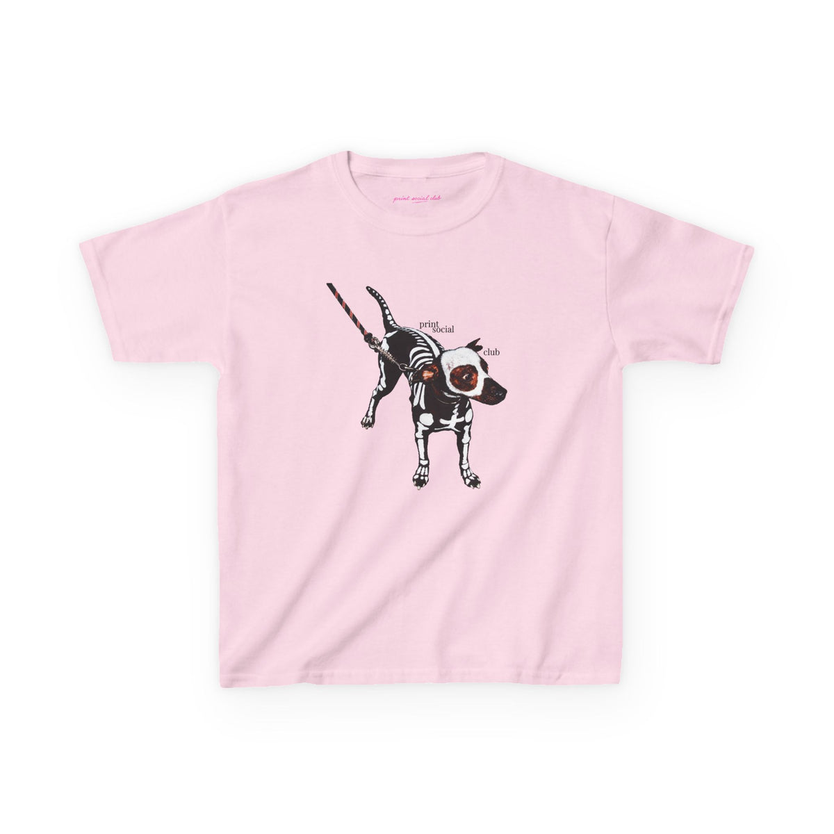 Skeleton Dog Baby Tee in Light Pink, front