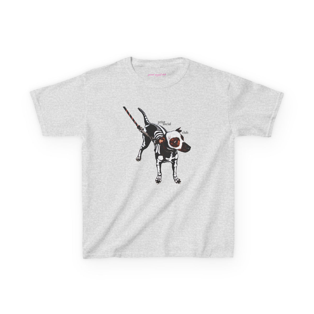 Skeleton Dog Baby Tee in Ash, front