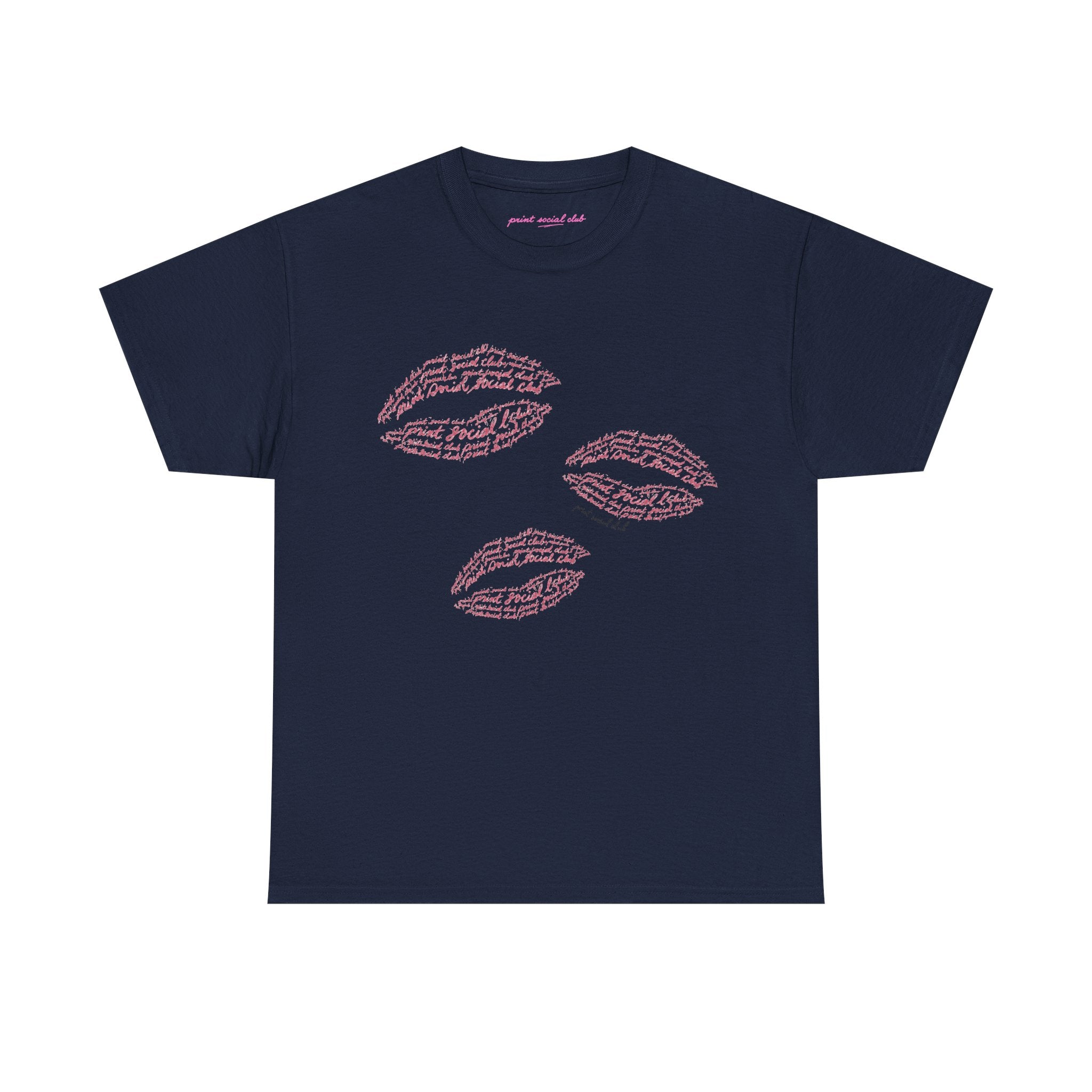 Print Kisses Classic Tee in Navy, front