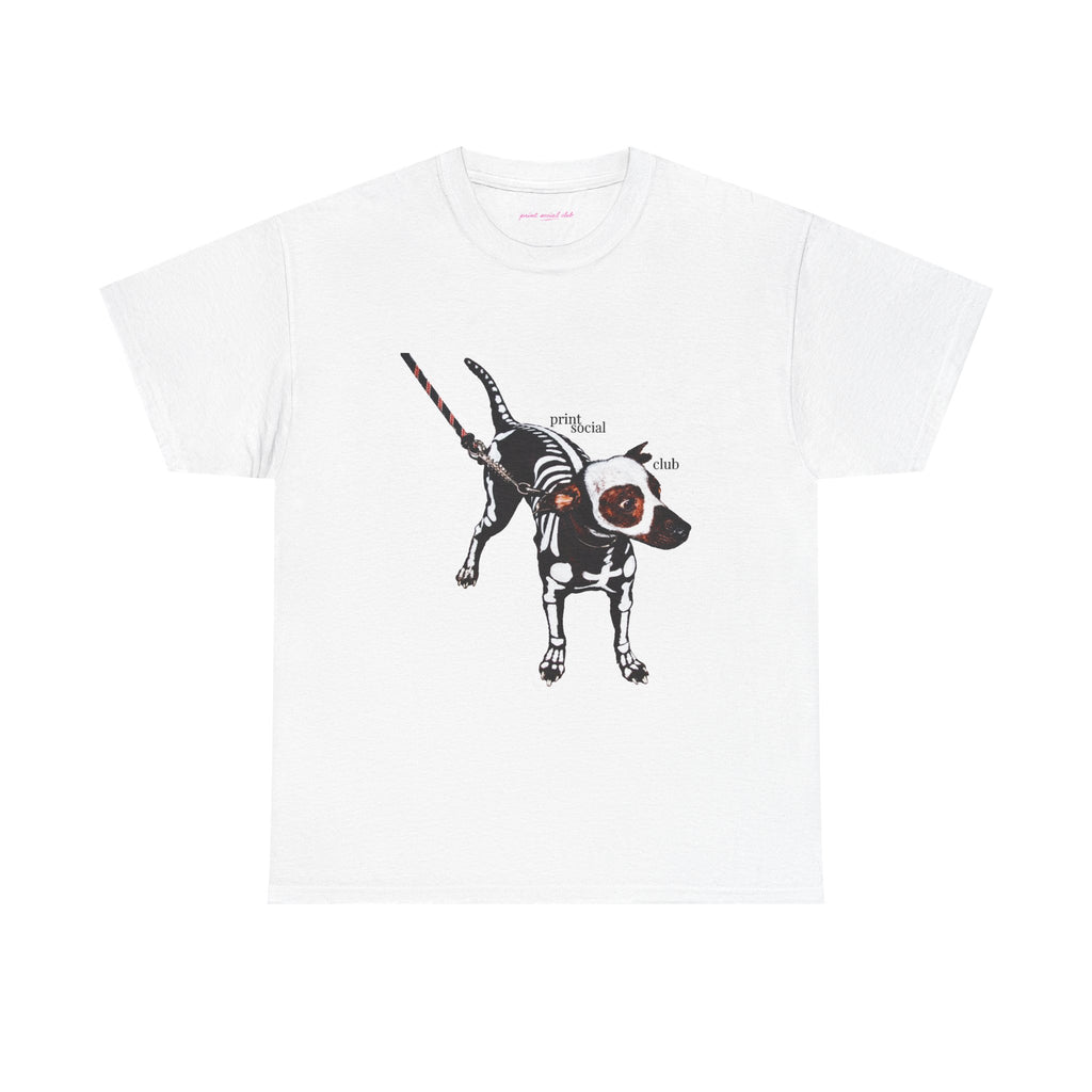 Skeleton Dog Classic Tee in White, front
