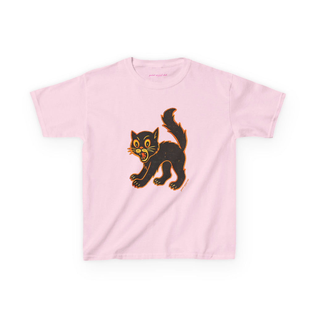Black Cat Baby Tee in Light Pink, front