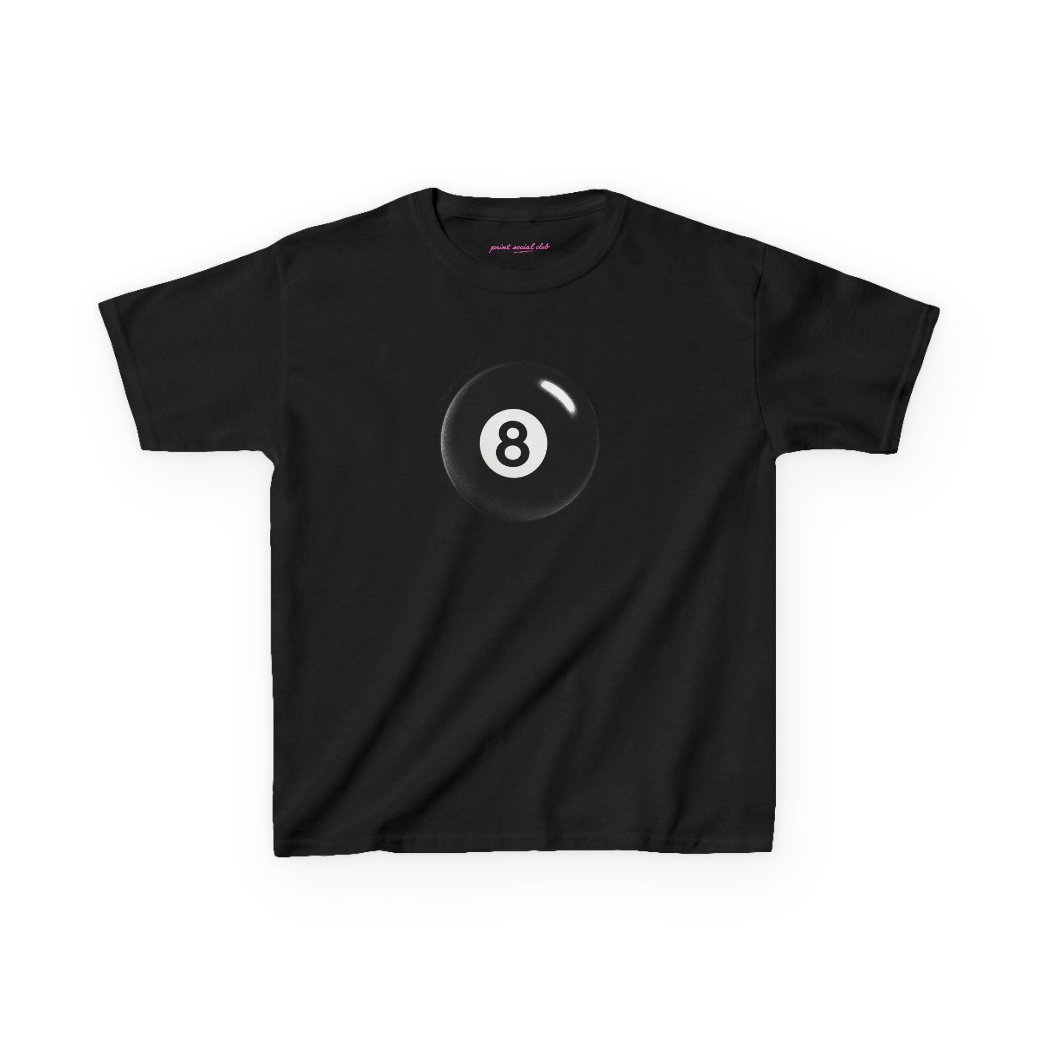 Lucky 8 baby tee in Black, front