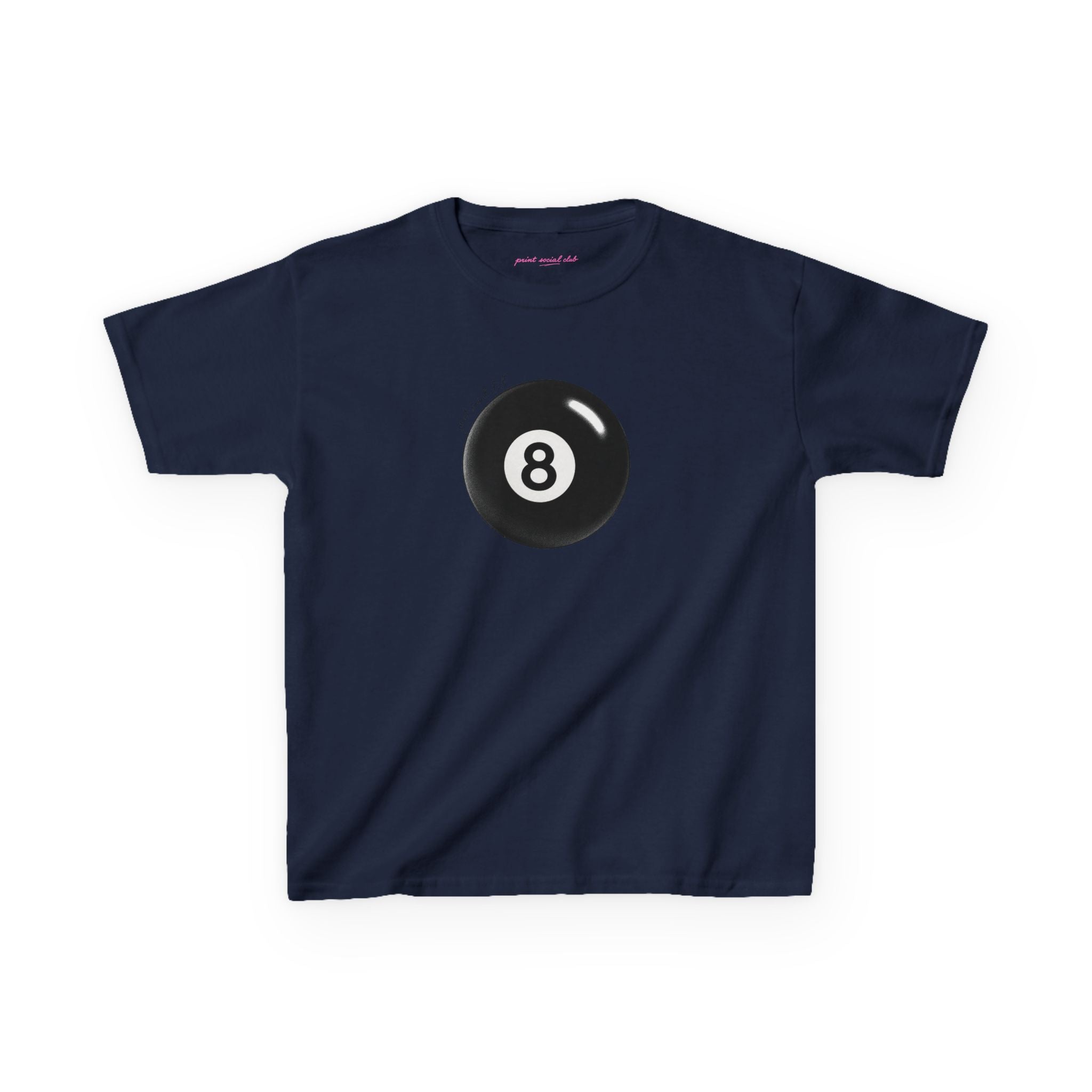 Lucky 8 baby tee in Navy, front