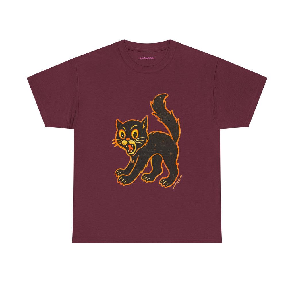 Black Cat Classic Tee in Maroon, front