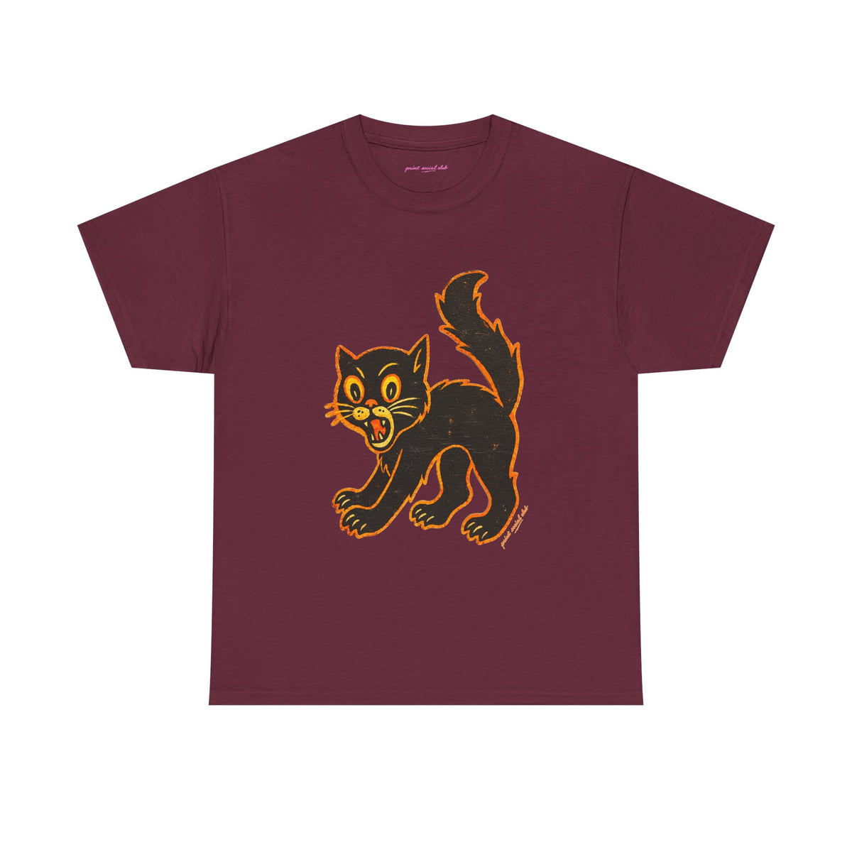 Black Cat Classic Tee in Maroon, front