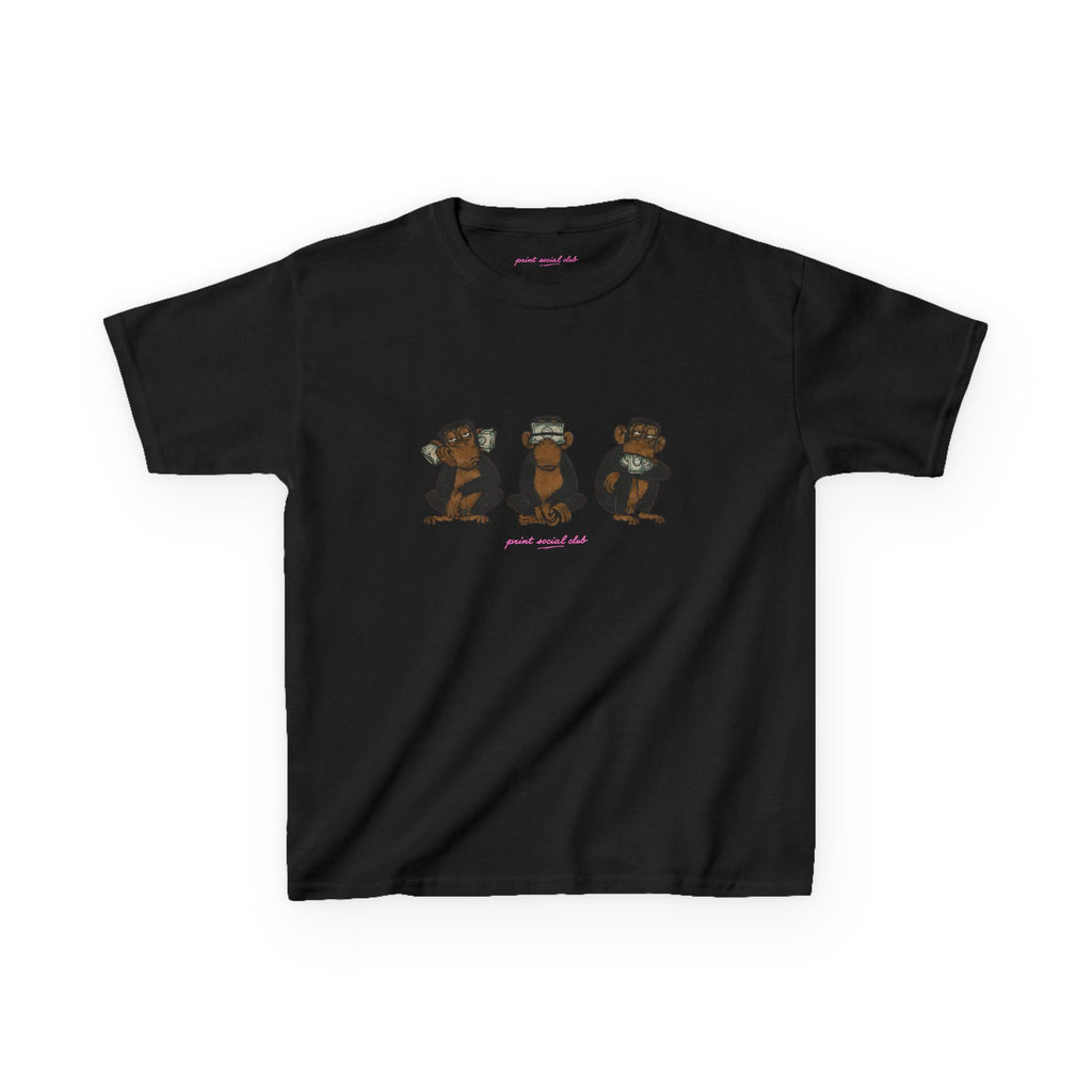 Wise Monkeys Baby Tee - double sided in Black, front