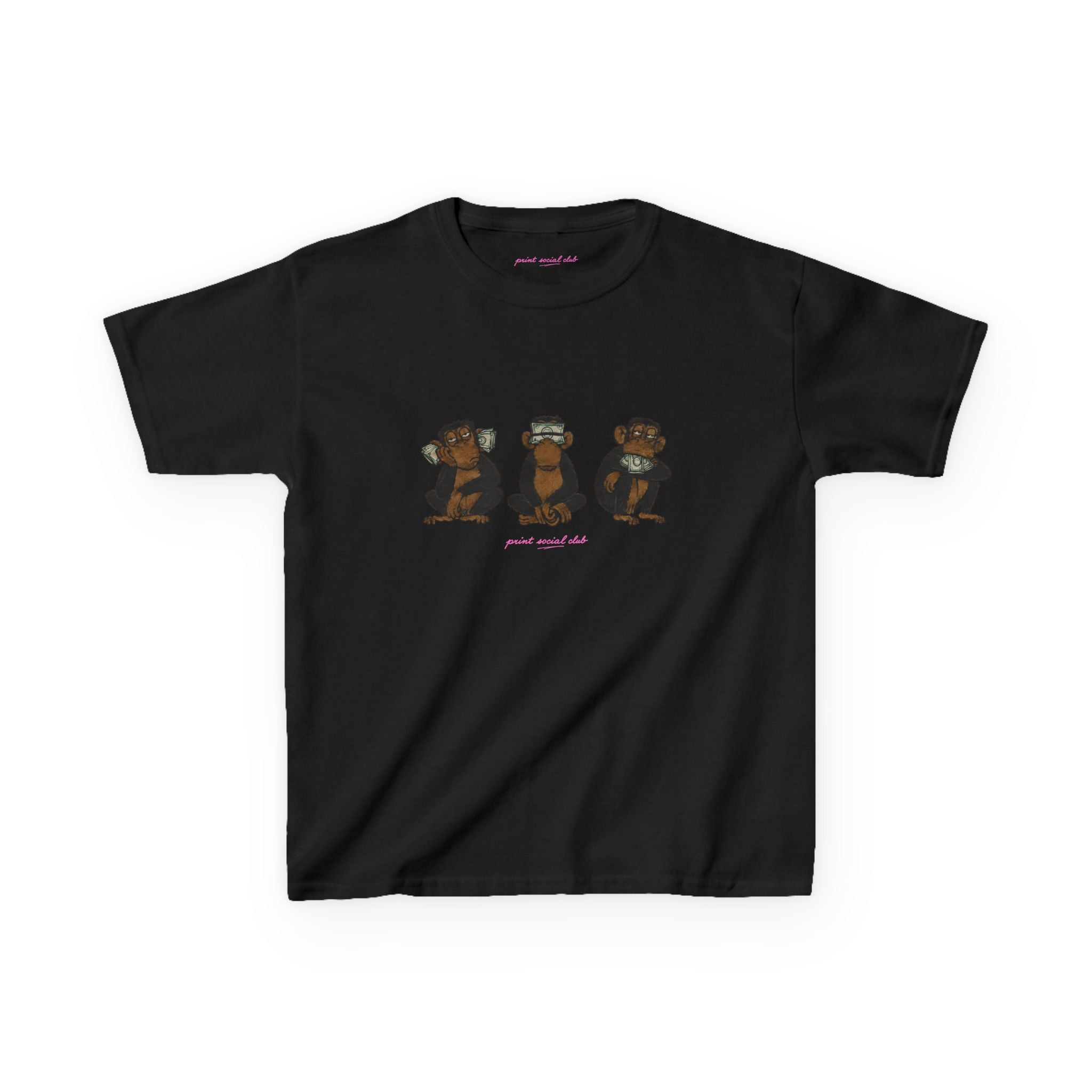 Wise Monkeys Baby Tee - double sided in Black, front