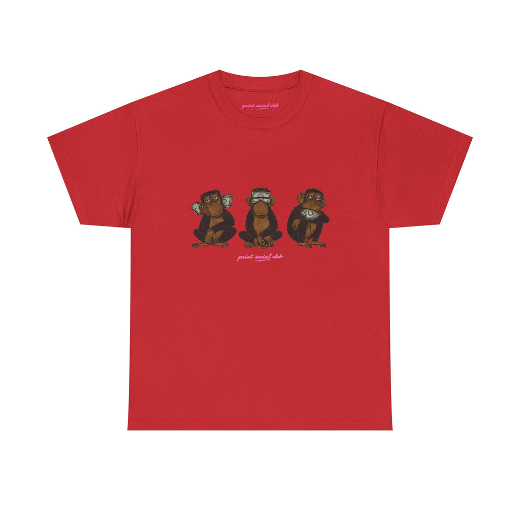 Wise Monkeys Classic Tee in Red, front