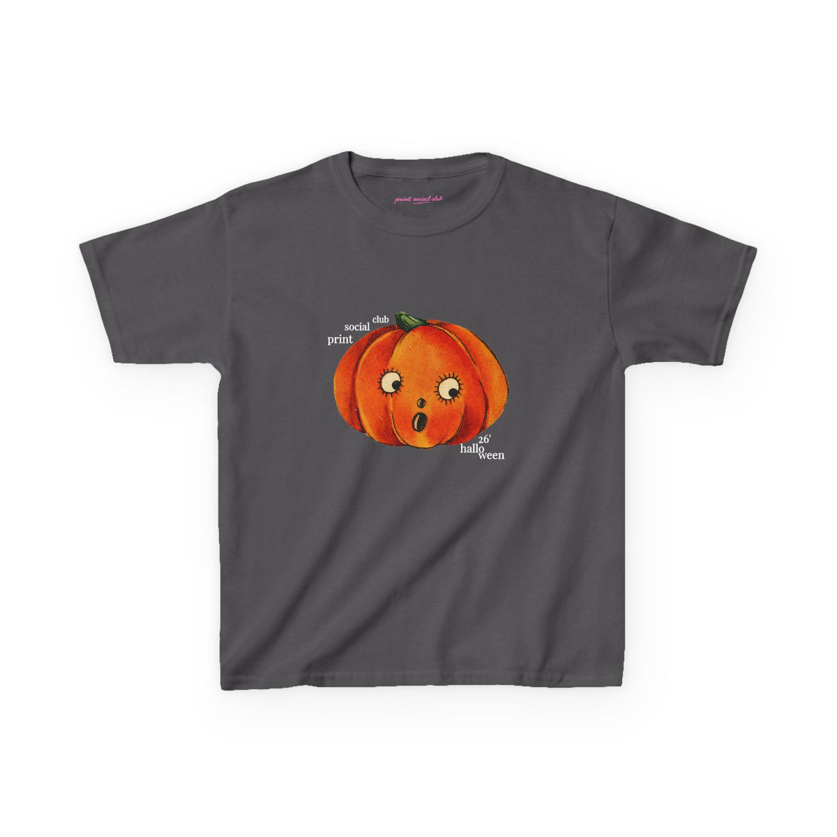 Halloween 26 Baby Tee in Charcoal, front